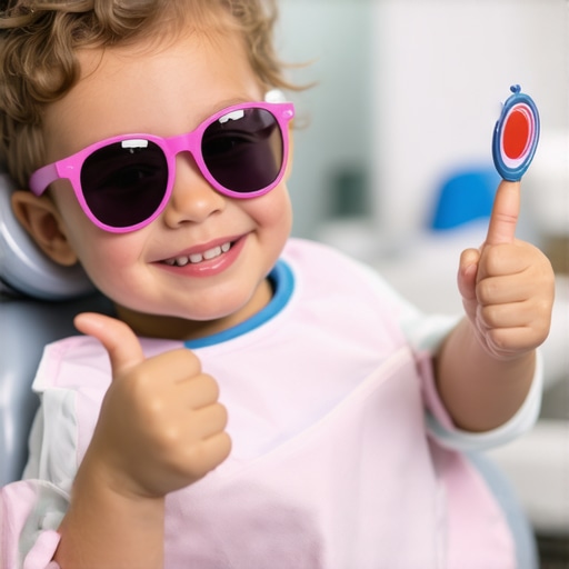 A happy child enjoying a positive and friendly dental checkup experience.