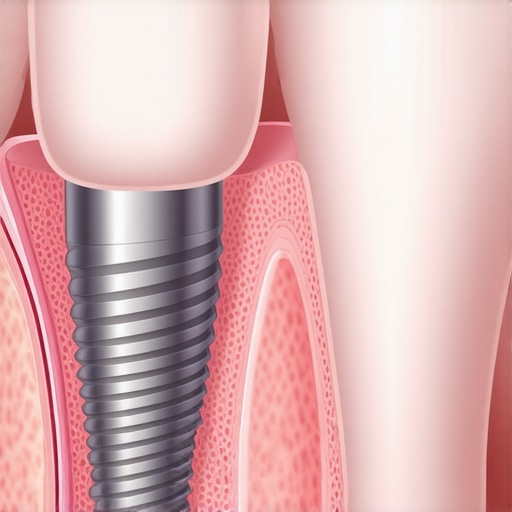 Cross-section showing how a dental implant integrates with the jawbone and gum tissue