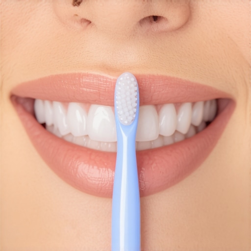 Demonstration of the pen grip technique to prevent gum recession while brushing teeth.