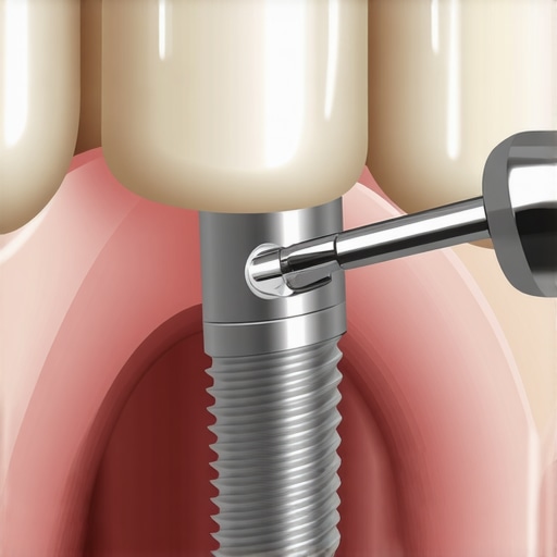 Diagram showing how a dentist uses a torque wrench to fix a loose implant crown.