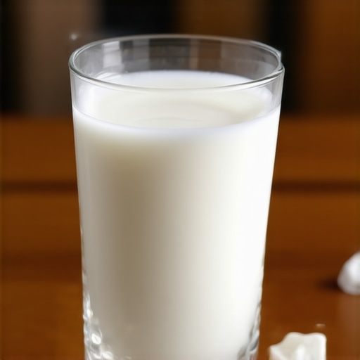 Tooth fragment in a glass of milk for emergency storage A tooth fragment being stored in a glass of milk to keep the cells alive during a dental emergency.