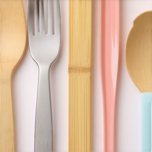 Bamboo and plastic utensils on a table to prevent metallic taste in the mouth.