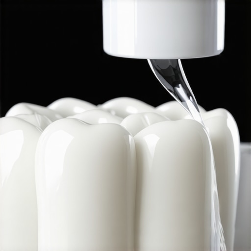 A person uses a water flosser to clean the area around a dental crown to identify potential bacterial buildup.
