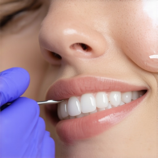 Verifying the seal and fit of a professional dental crown Dentist checking the seal of a dental crown
