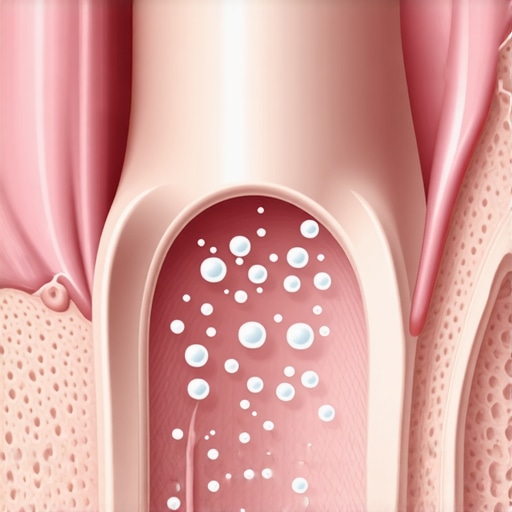 Close-up illustration of tonsil stones in the throat crypts.