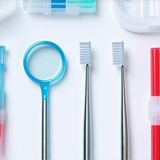 A collection of orthodontic wax, interdental brushes, and a dental mirror on a white background.